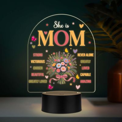 Inspirational Mom Acrylic LED Lamp with UV Print – Warm White Light USB Powered Mother’s Day & Birthday Gift